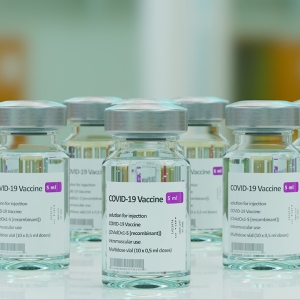 Covid-19 vaccine bottles.