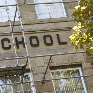 school with scaffolding