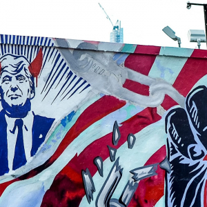 Trump mural with flames