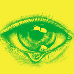 A crying eye with a money bag inside